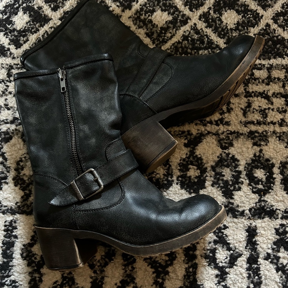 Black Rocket Dog Boots with Buckle, worn